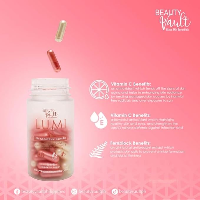 Beauty Vault LUMI 24H Glutathione Capsules (60 Caps) 1 Box