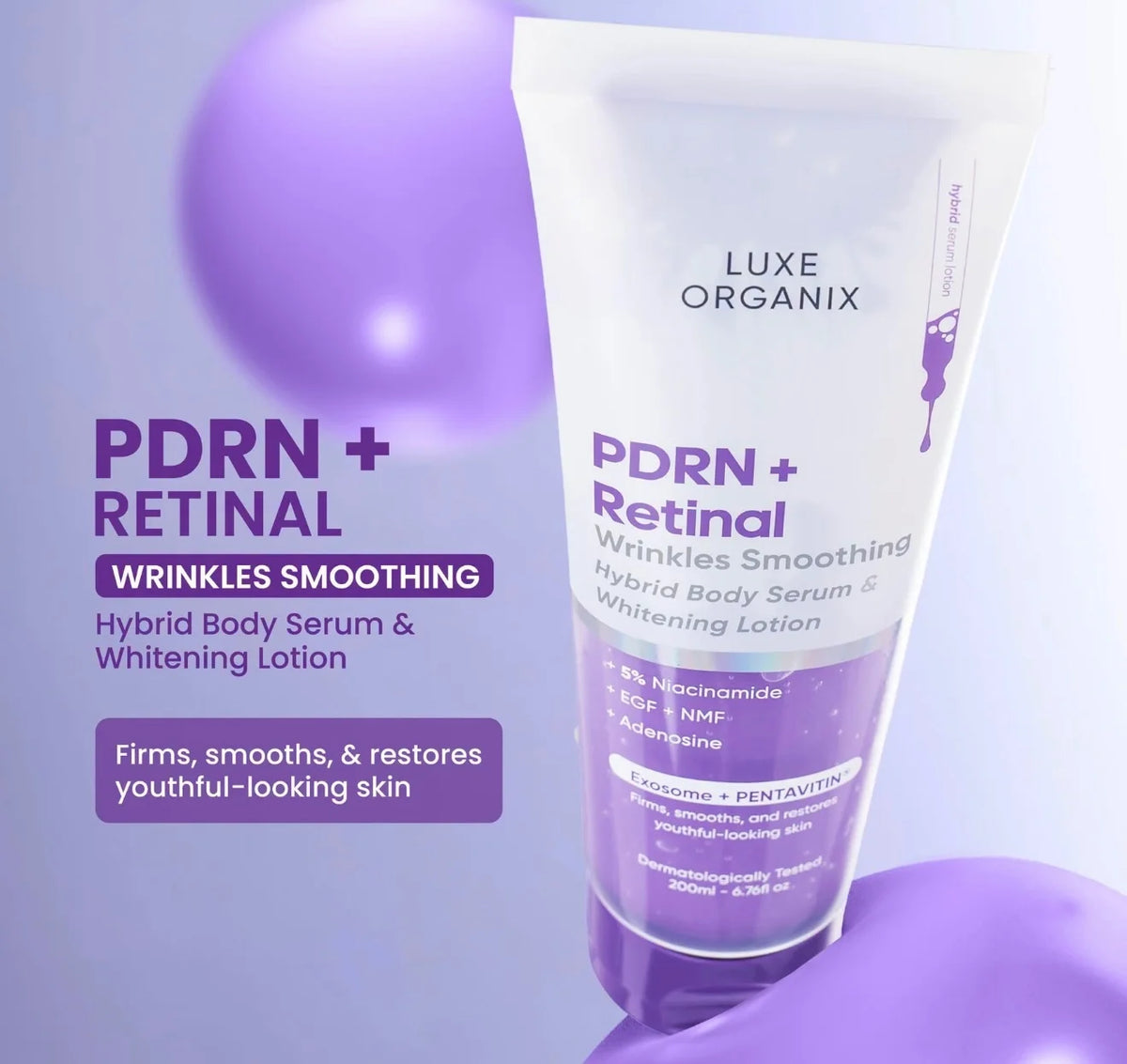 LUXE ORGANIX PDRN + RETINAL Wrinkle Smoothing Hybrid Body Serum & Whitening Lotion 200ML