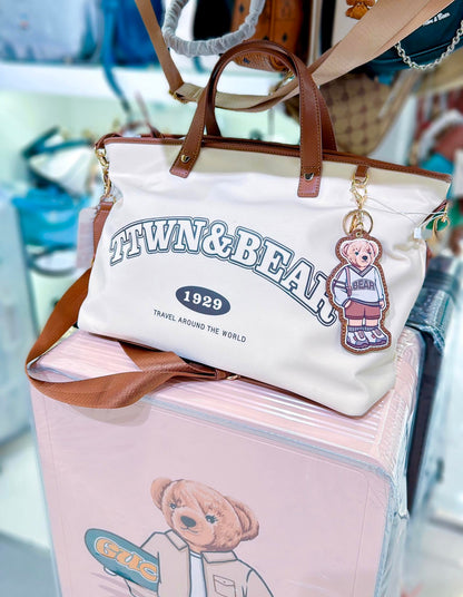TTWN & BEAR Leather Nylon Printed Carrying Handheld Crossbody Airport Bag