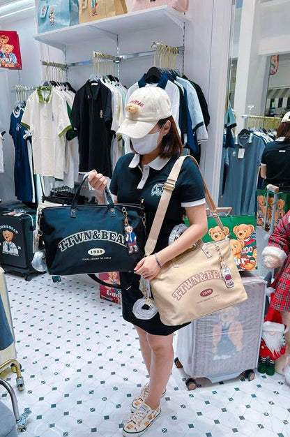 TTWN & BEAR Leather Nylon Printed Carrying Handheld Crossbody Airport Bag