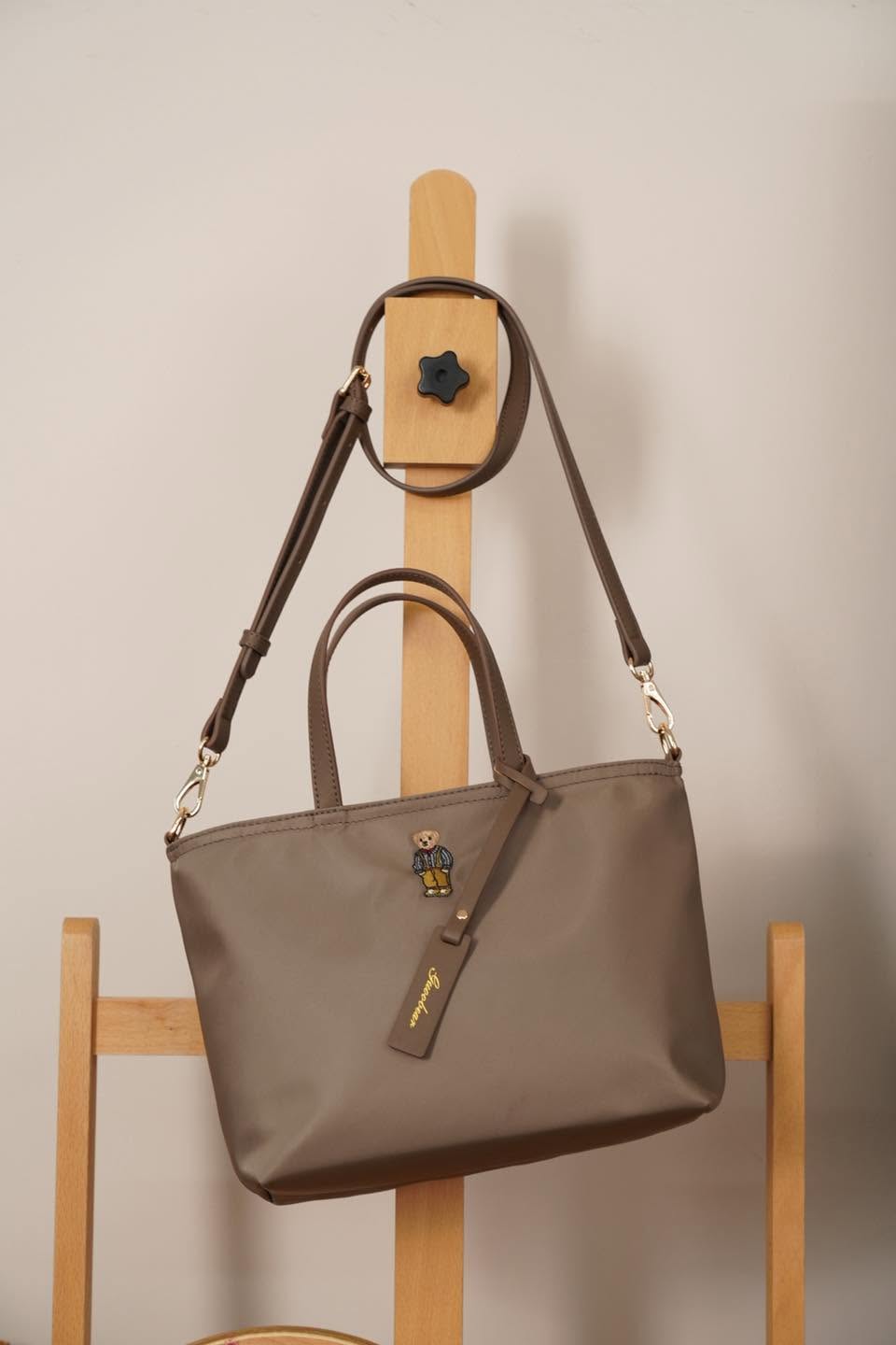 GUOO BEAR Leather Nylon Embroidered Single Shoulder Crossbody Bag MEDIUM