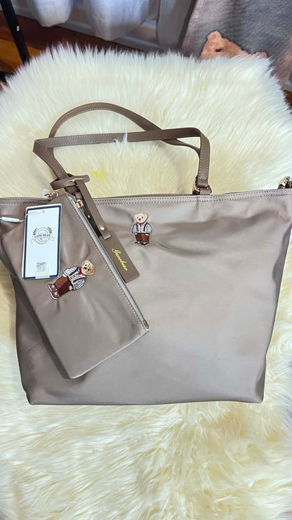 GUOO BEAR Leather Nylon Embroidered Single Shoulder Crossbody Bag XL