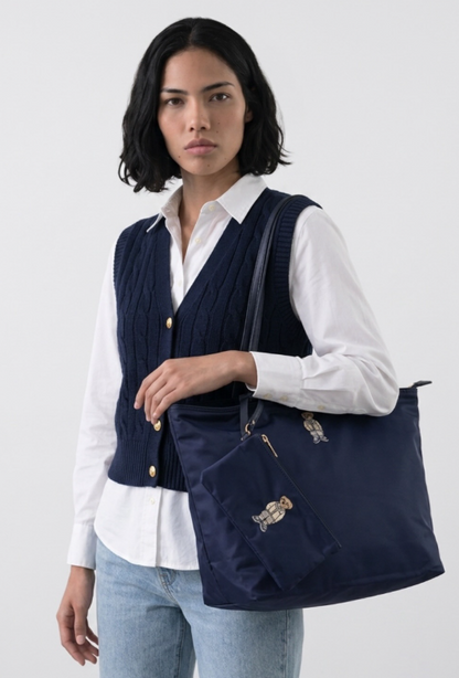 GUOO BEAR Leather Nylon Embroidered Single Shoulder Crossbody Bag XL